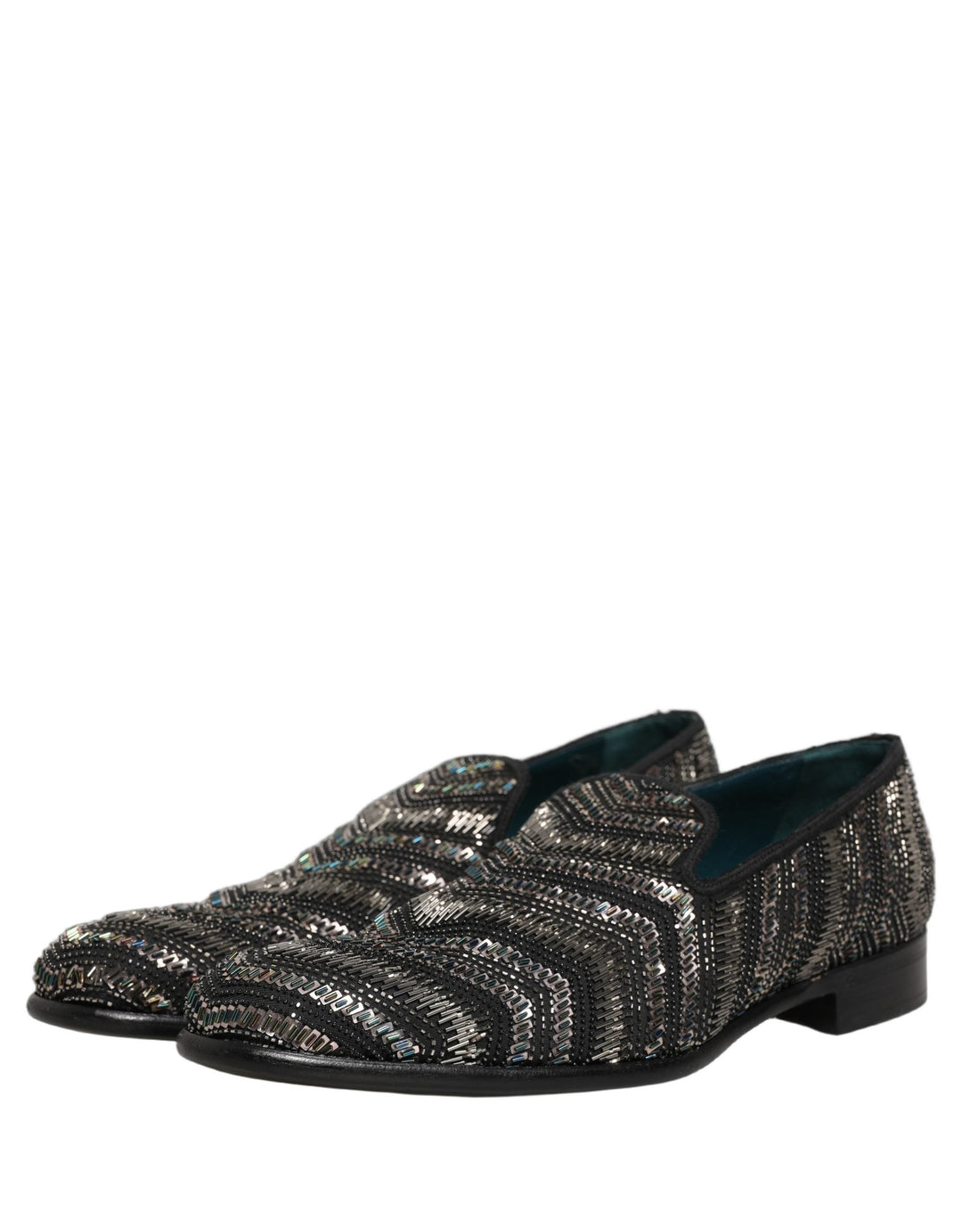 Men’s Dolce &amp; Gabbana Black Silver Embellished Slip on Loafers Shoes