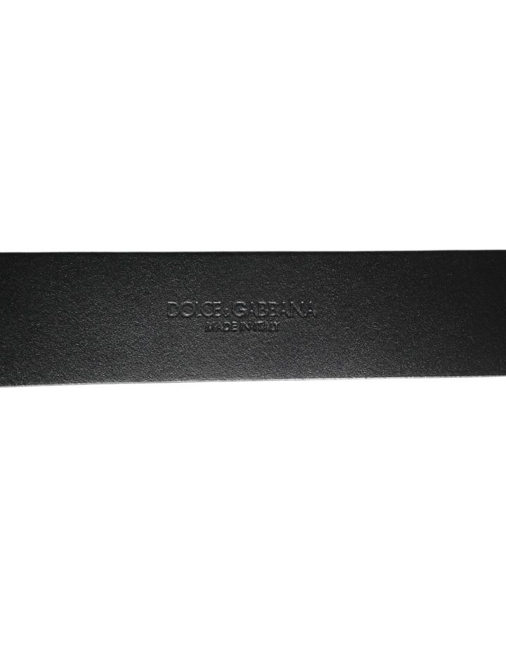 Dolce &amp; Gabbana Black Silver Pebbled Texture Leather Buckle Men Belt