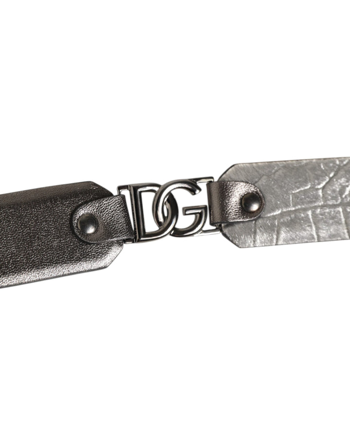 Dolce &amp; Gabbana Black Silver Pebbled Texture Leather Buckle Men Belt