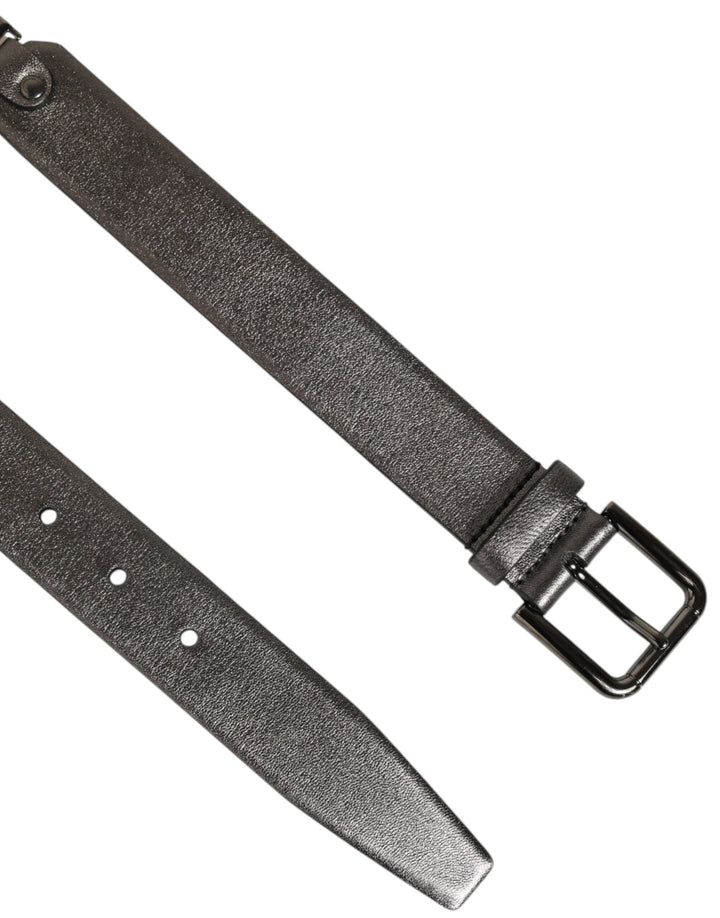 Dolce &amp; Gabbana Black Silver Pebbled Texture Leather Buckle Men Belt
