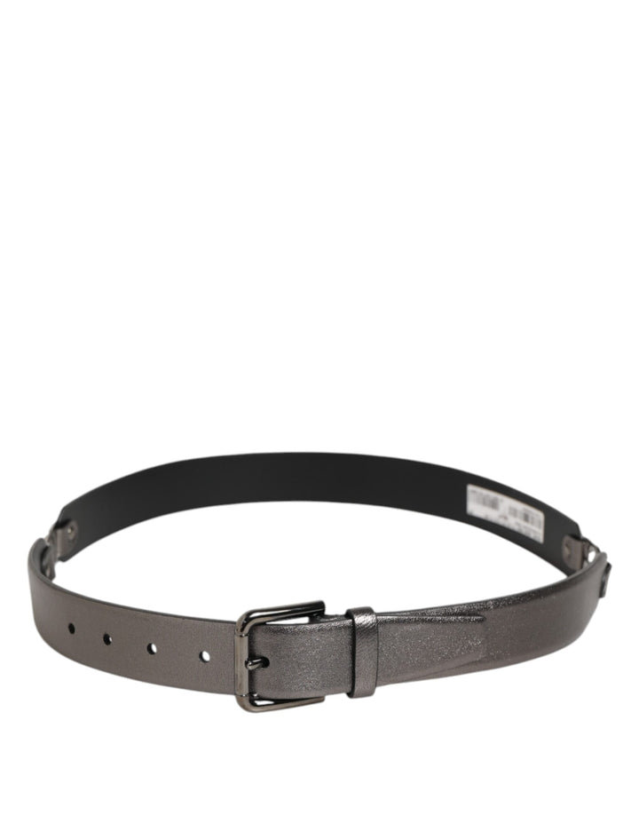 Dolce &amp; Gabbana Black Silver Pebbled Texture Leather Buckle Men Belt