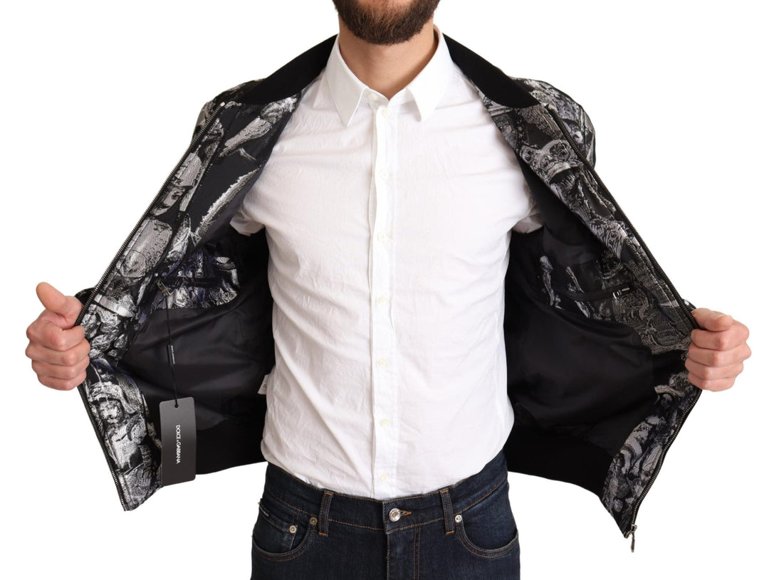 Men’s Dolce &amp; Gabbana Black Silver Puppi Motive Bomber Jacket