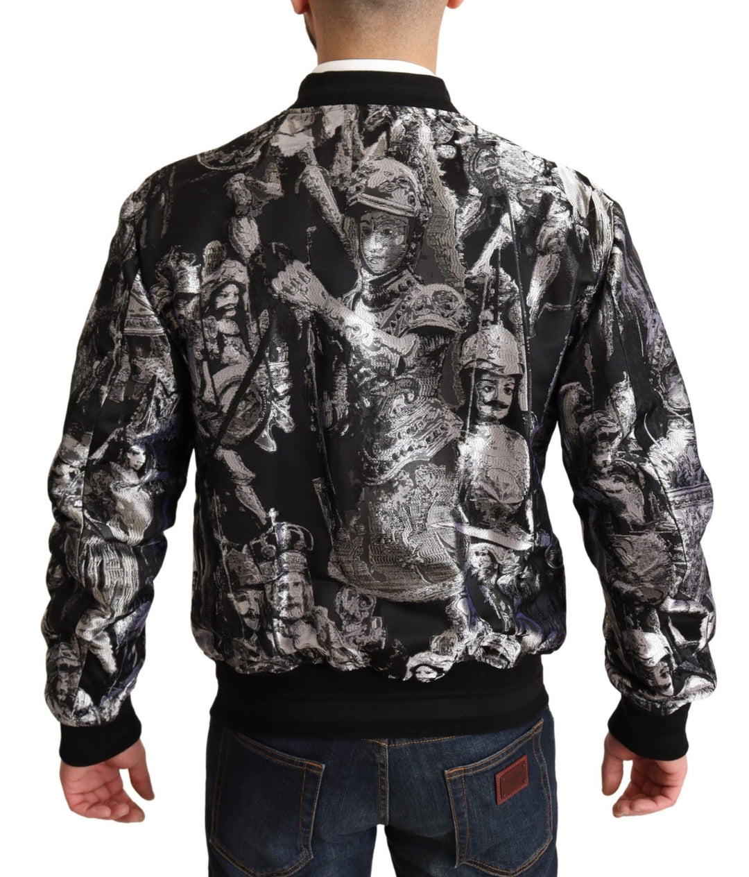 Men’s Dolce &amp; Gabbana Black Silver Puppi Motive Bomber Jacket