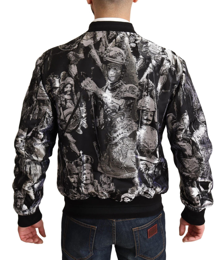 Men’s Dolce &amp; Gabbana Black Silver Puppi Motive Bomber Jacket