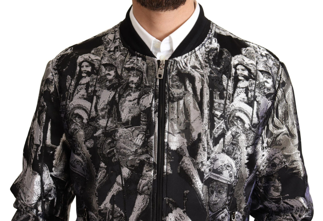 Men’s Dolce &amp; Gabbana Black Silver Puppi Motive Bomber Jacket