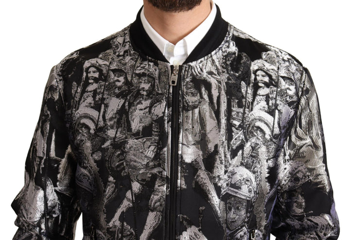 Men’s Dolce &amp; Gabbana Black Silver Puppi Motive Bomber Jacket