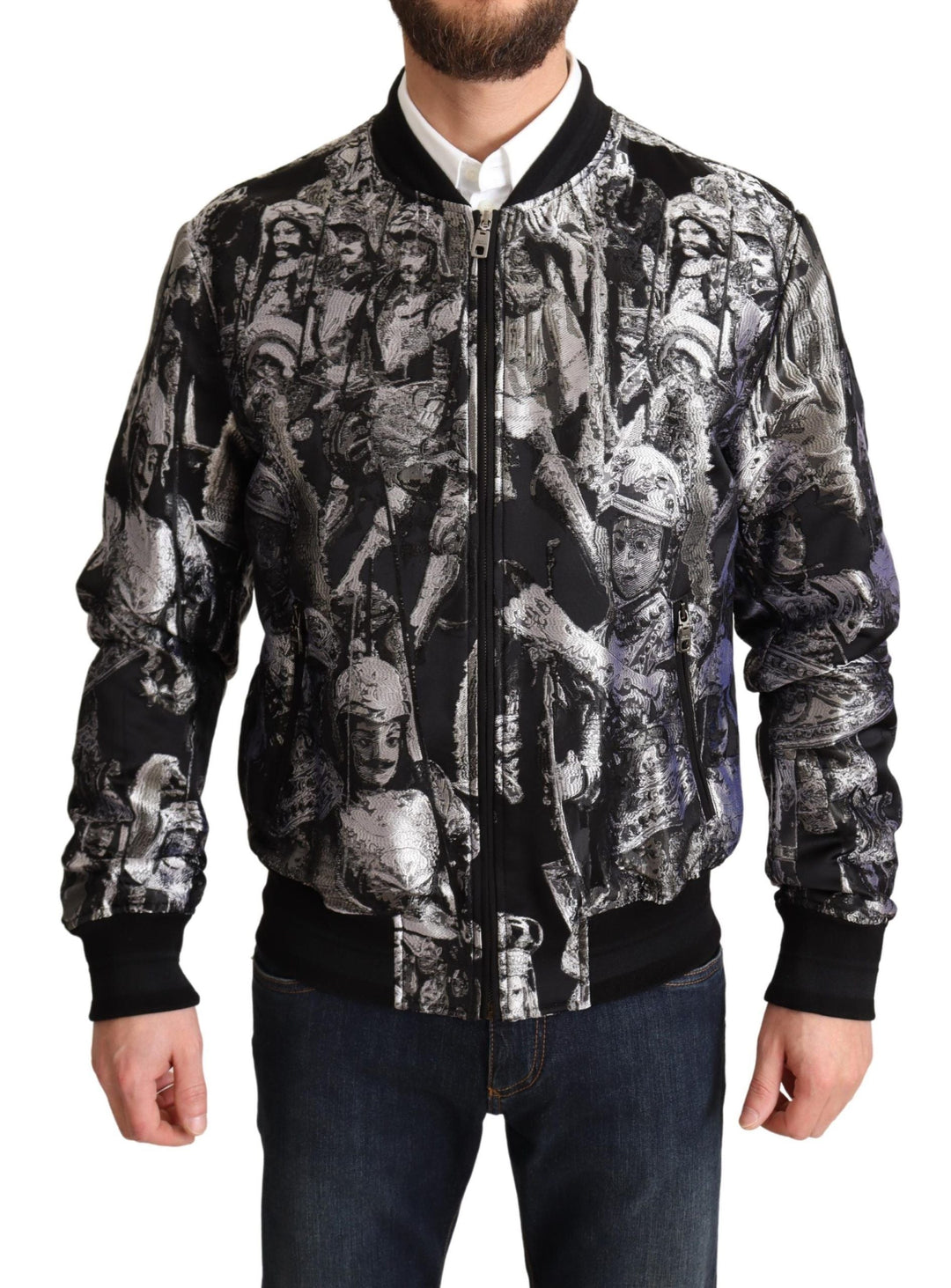 Men’s Dolce & Gabbana Black Silver Puppi Motive Bomber Jacket