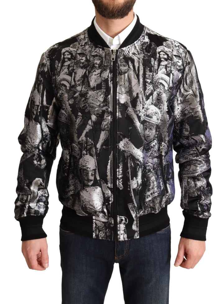Men’s Dolce &amp; Gabbana Black Silver Puppi Motive Bomber Jacket