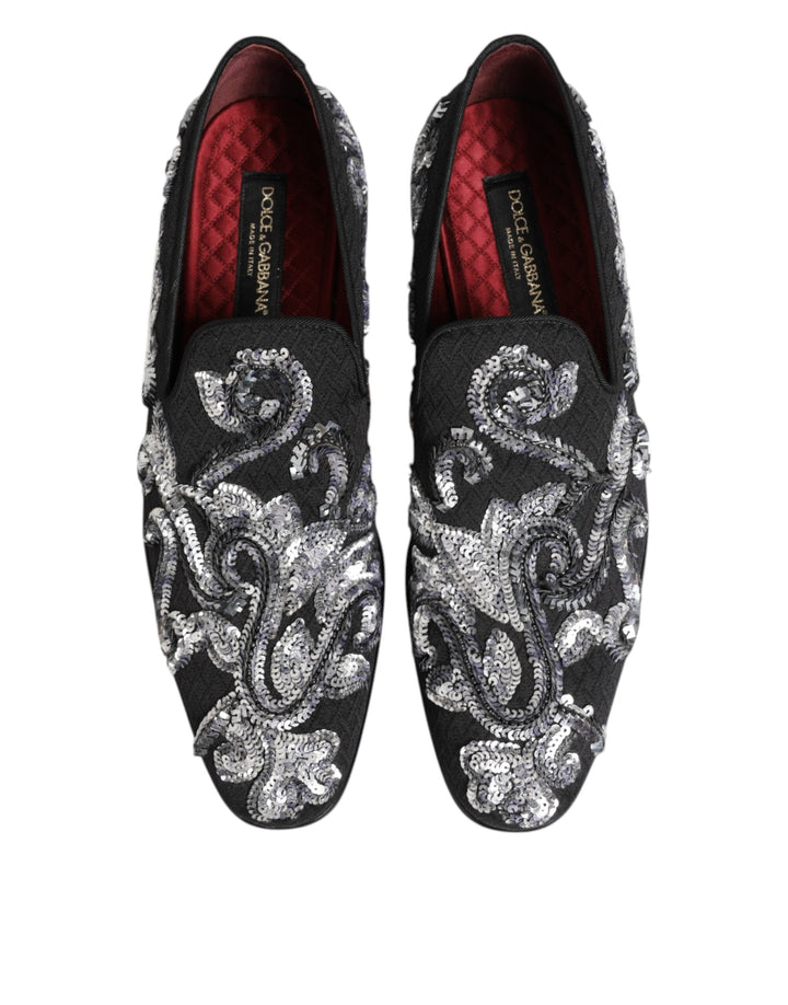 Men’s Dolce &amp; Gabbana Black Silver Sequined Loafers Men Dress Shoes