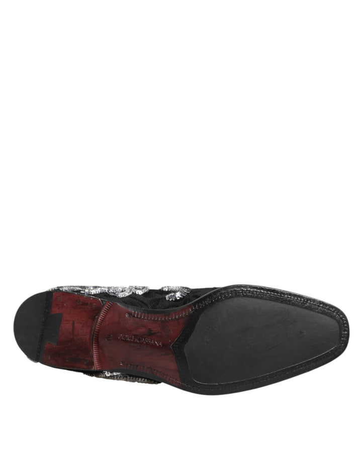 Men’s Dolce &amp; Gabbana Black Silver Sequined Loafers Men Dress Shoes