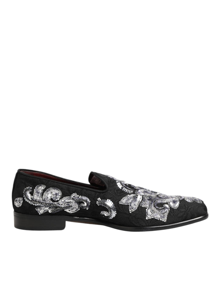 Men’s Dolce &amp; Gabbana Black Silver Sequined Loafers Men Dress Shoes