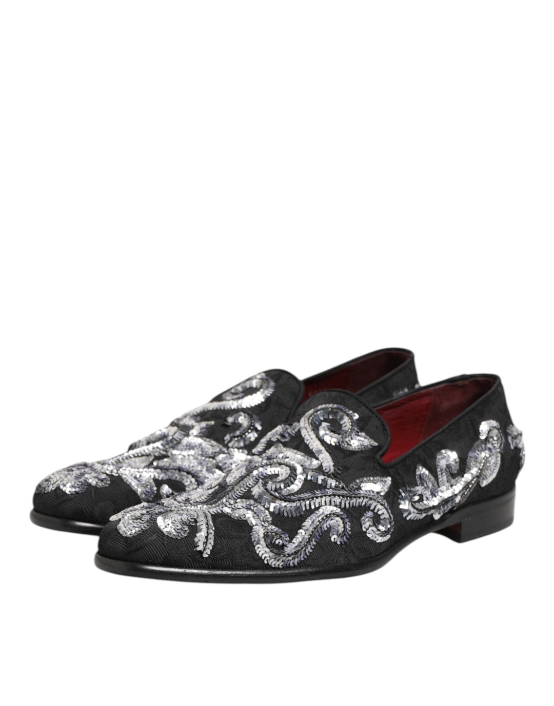 Men’s Dolce &amp; Gabbana Black Silver Sequined Loafers Men Dress Shoes
