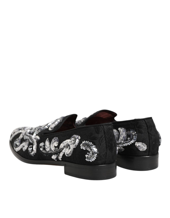 Men’s Dolce &amp; Gabbana Black Silver Sequined Loafers Men Dress Shoes