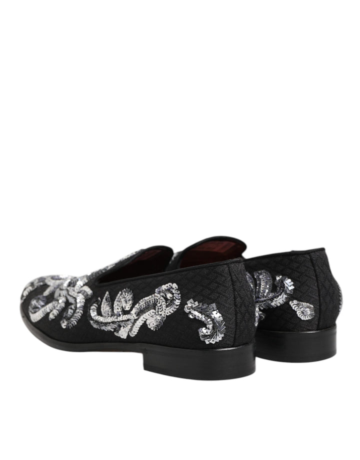 Men’s Dolce &amp; Gabbana Black Silver Sequined Loafers Men Dress Shoes
