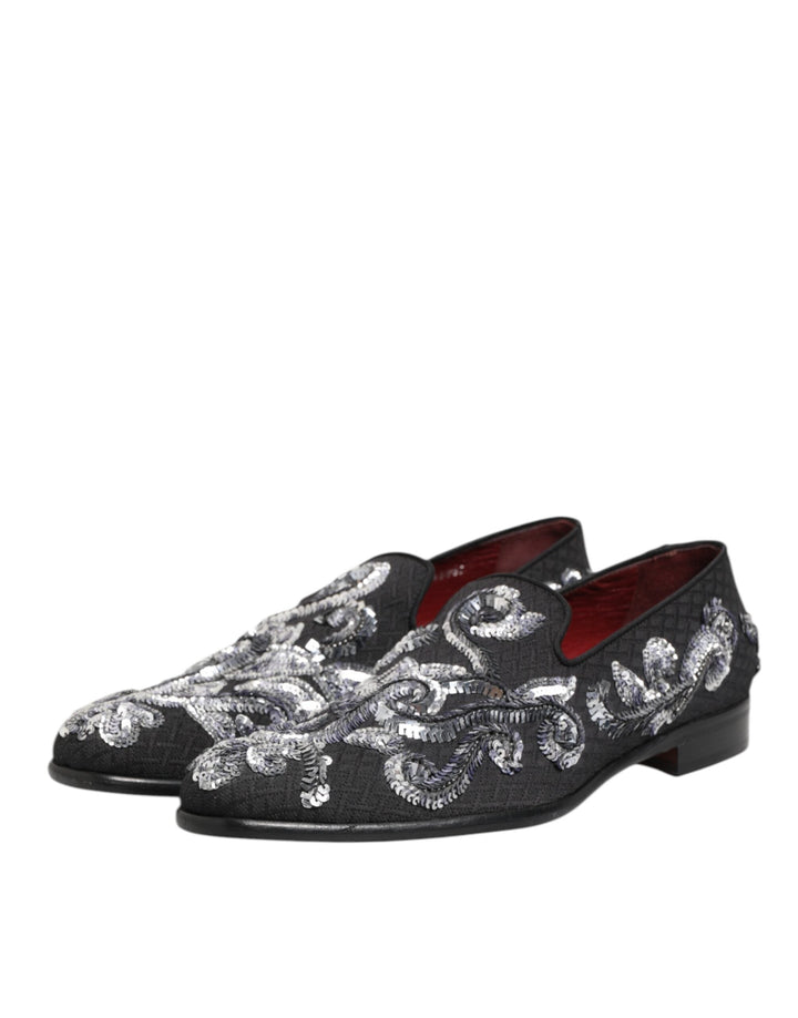 Men’s Dolce &amp; Gabbana Black Silver Sequined Loafers Men Dress Shoes