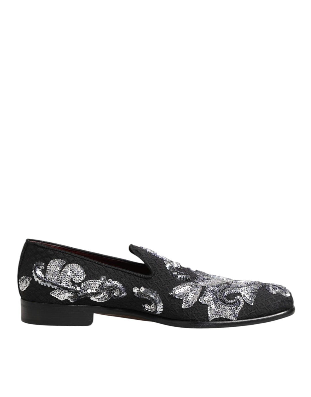 Men’s Dolce &amp; Gabbana Black Silver Sequined Loafers Men Dress Shoes