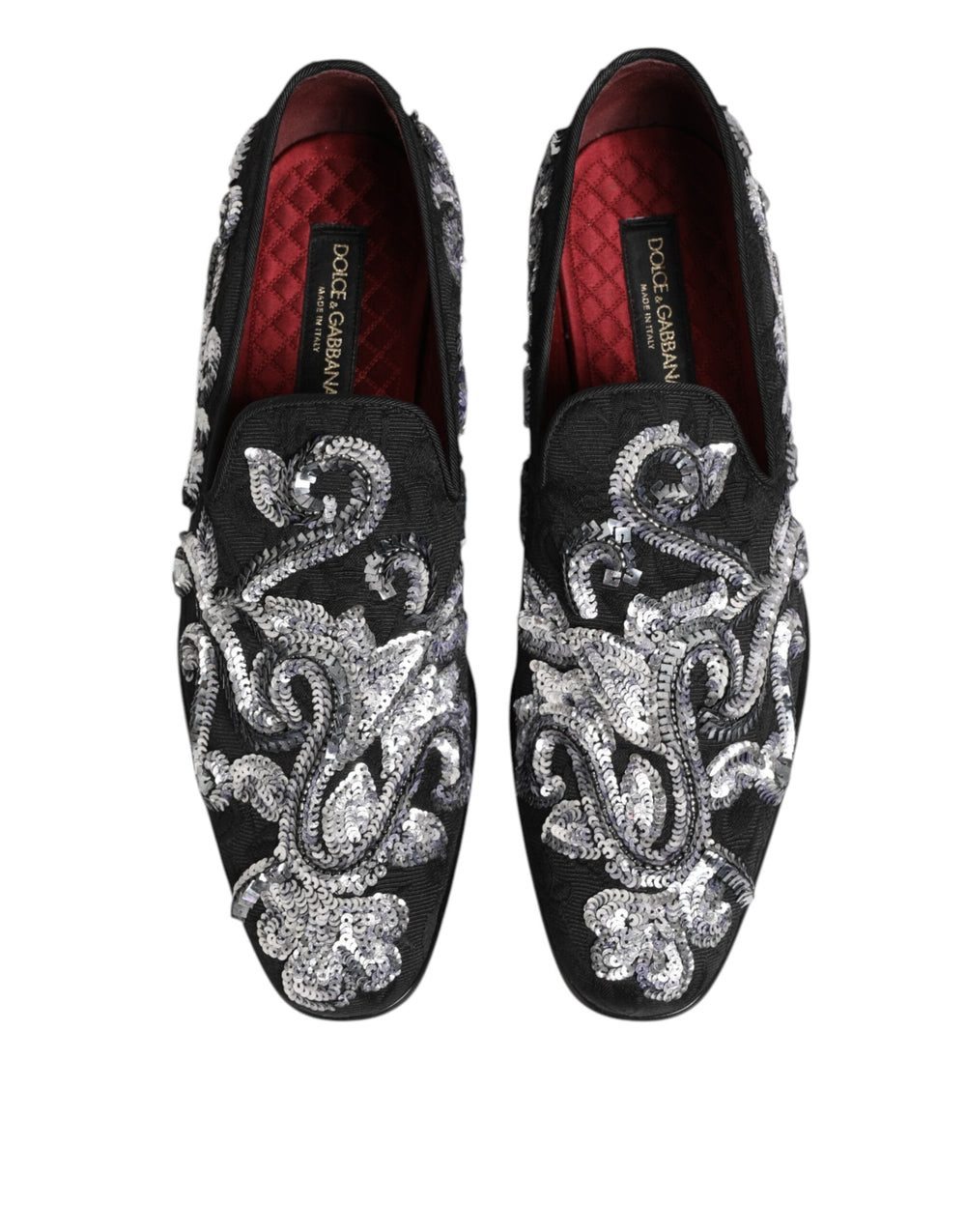 Men’s Dolce & Gabbana Black Silver Sequined Loafers Men Dress Shoes