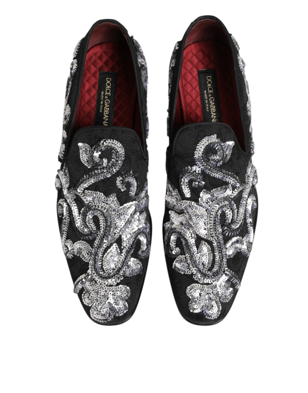 Men’s Dolce &amp; Gabbana Black Silver Sequined Loafers Men Dress Shoes