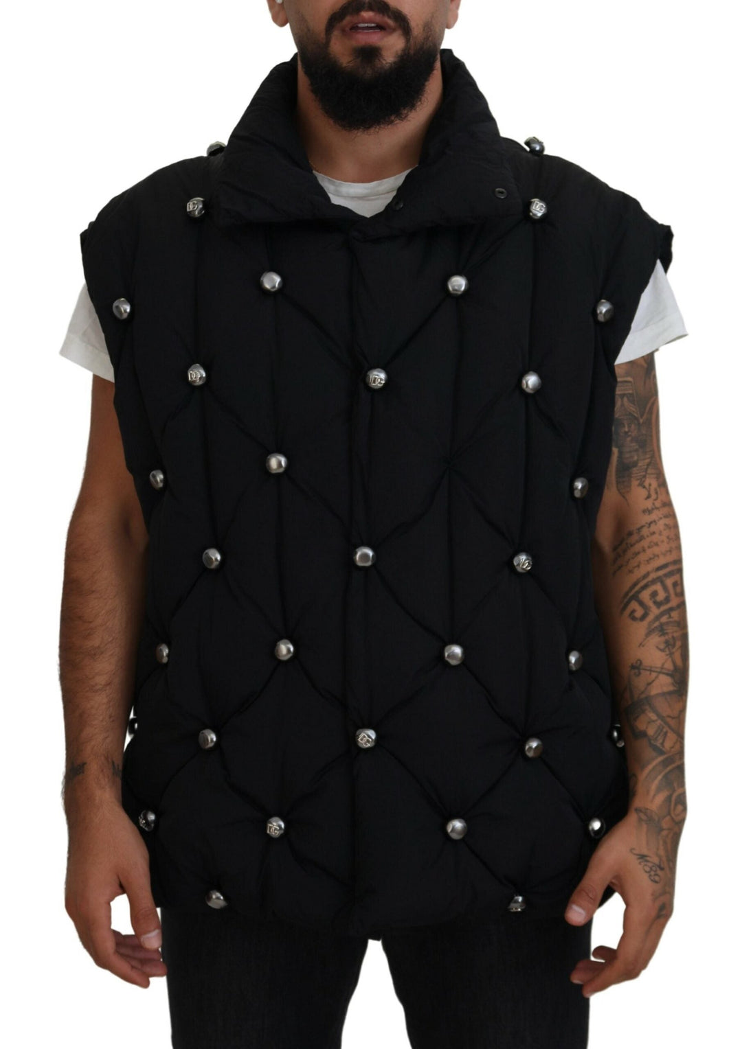 Men’s Dolce & Gabbana Black Sleeveless Dg Metal Embellishment Jacket