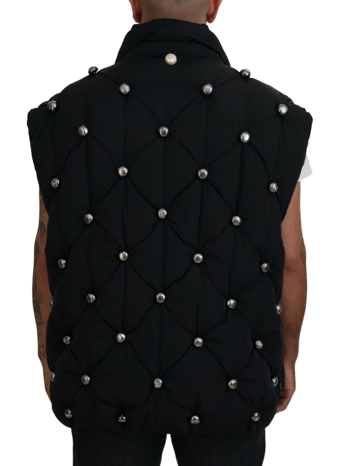 Men’s Dolce &amp; Gabbana Black Sleeveless Dg Metal Embellishment Jacket