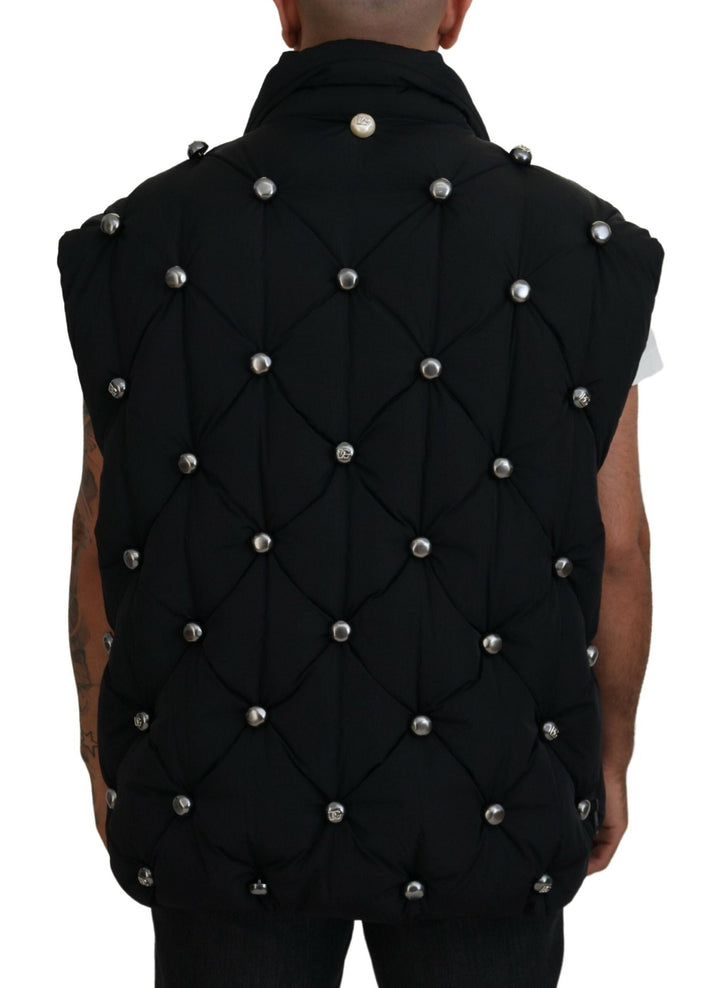Men’s Dolce &amp; Gabbana Black Sleeveless Dg Metal Embellishment Jacket