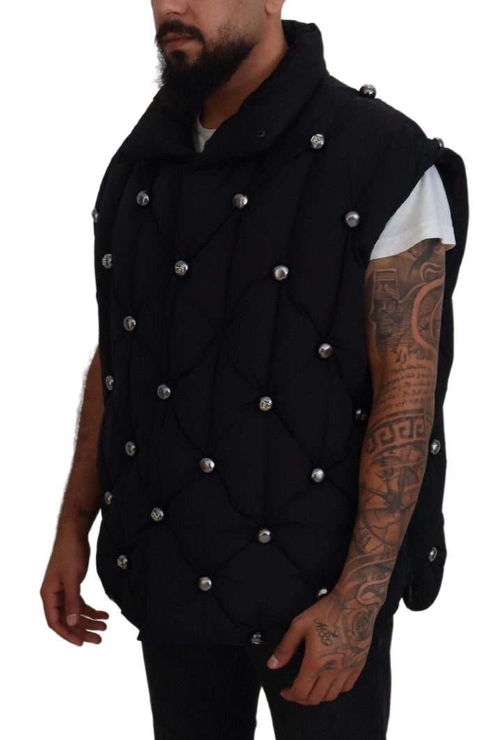 Men’s Dolce &amp; Gabbana Black Sleeveless Dg Metal Embellishment Jacket