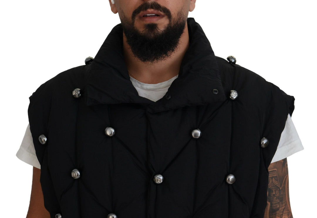 Men’s Dolce &amp; Gabbana Black Sleeveless Dg Metal Embellishment Jacket