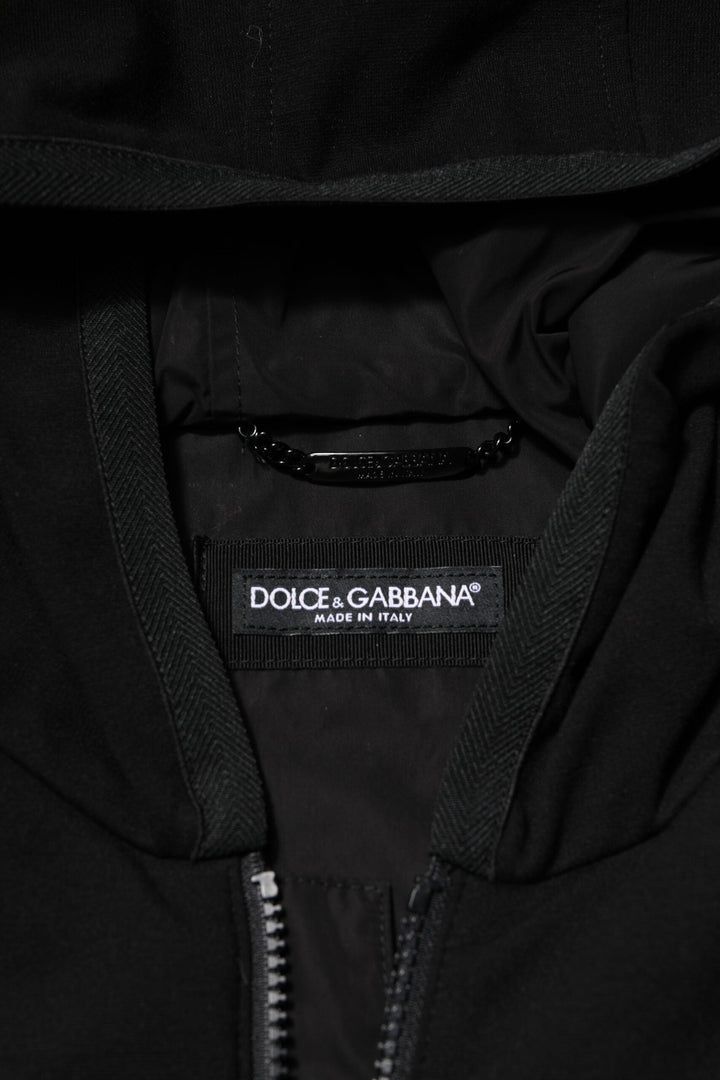 Men’s Dolce &amp; Gabbana Black Sleeveless Hooded Logo Plaque Jacket