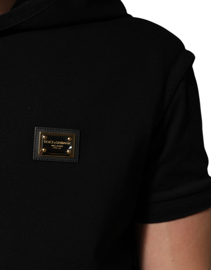 Men’s Dolce &amp; Gabbana Black Sleeveless Hooded Logo Plaque Jacket