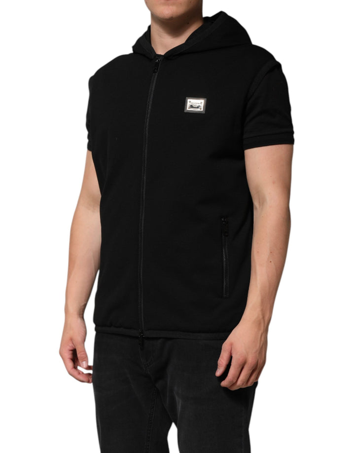 Men’s Dolce &amp; Gabbana Black Sleeveless Hooded Logo Plaque Jacket