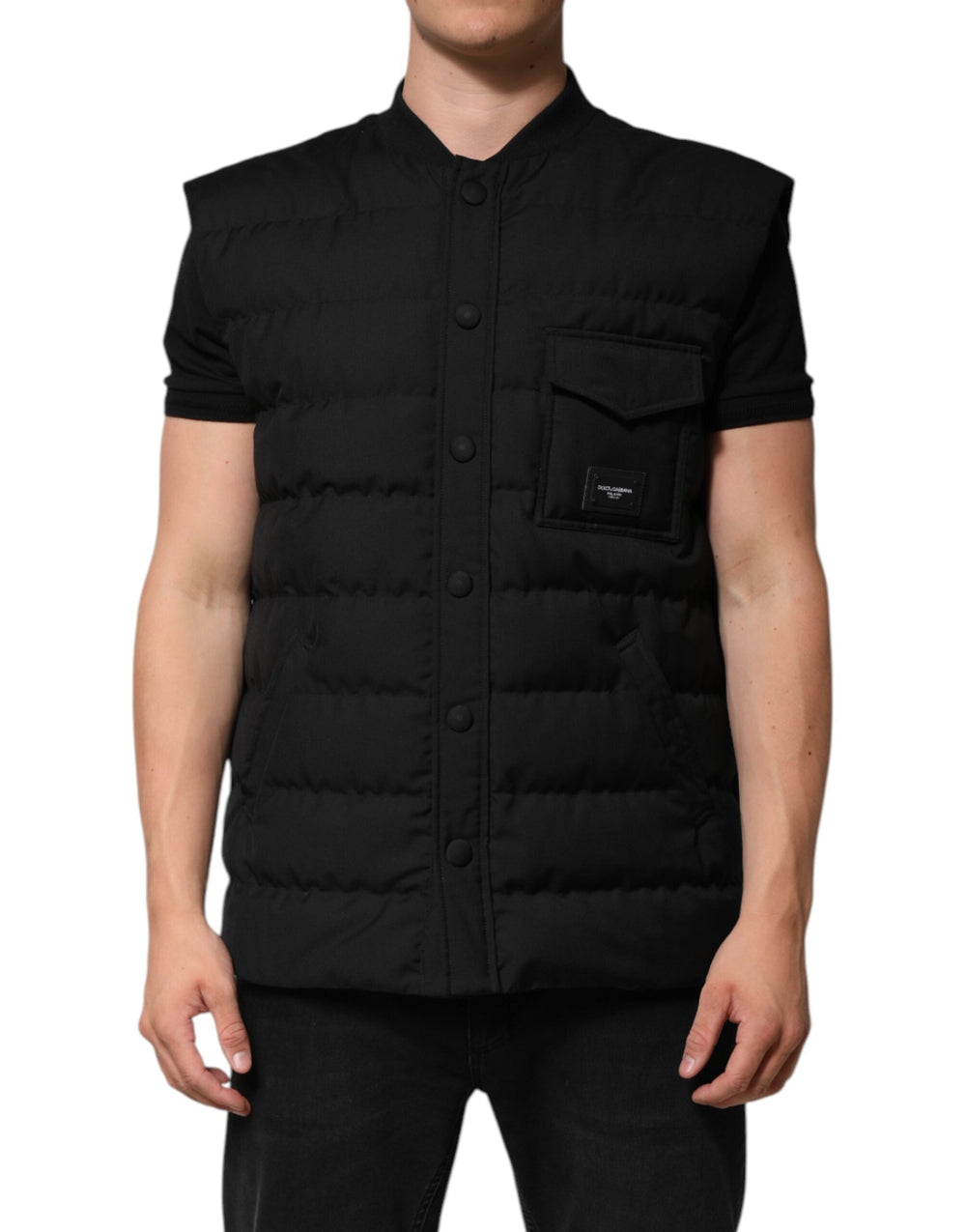 Men’s Dolce & Gabbana Black Sleeveless Parka Logo Plaque Jacket