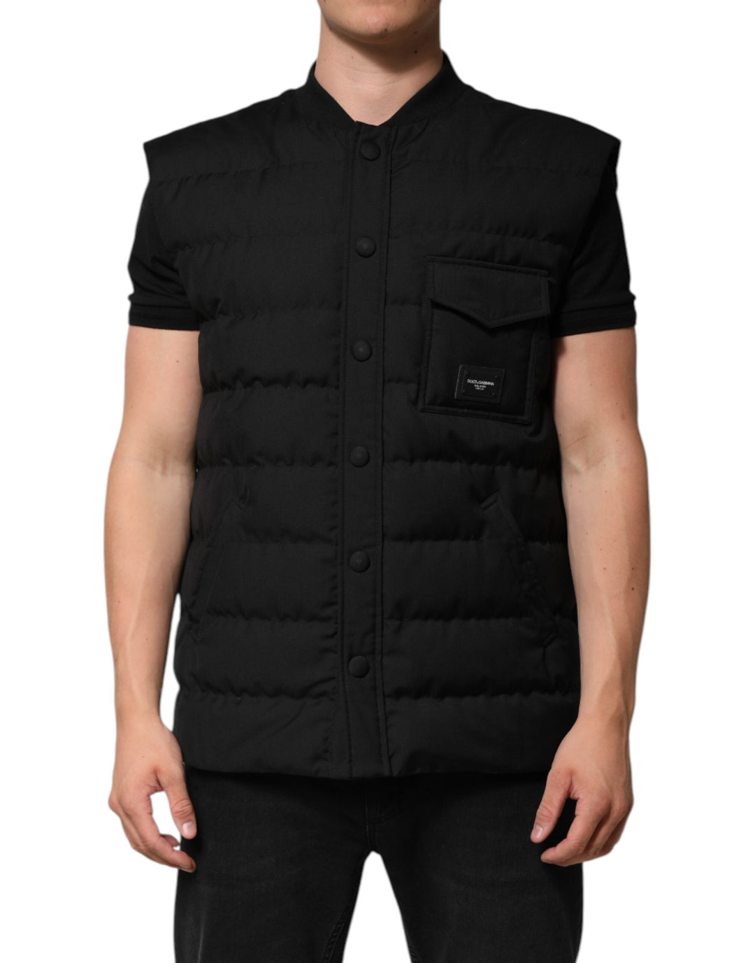 Men’s Dolce &amp; Gabbana Black Sleeveless Parka Logo Plaque Jacket