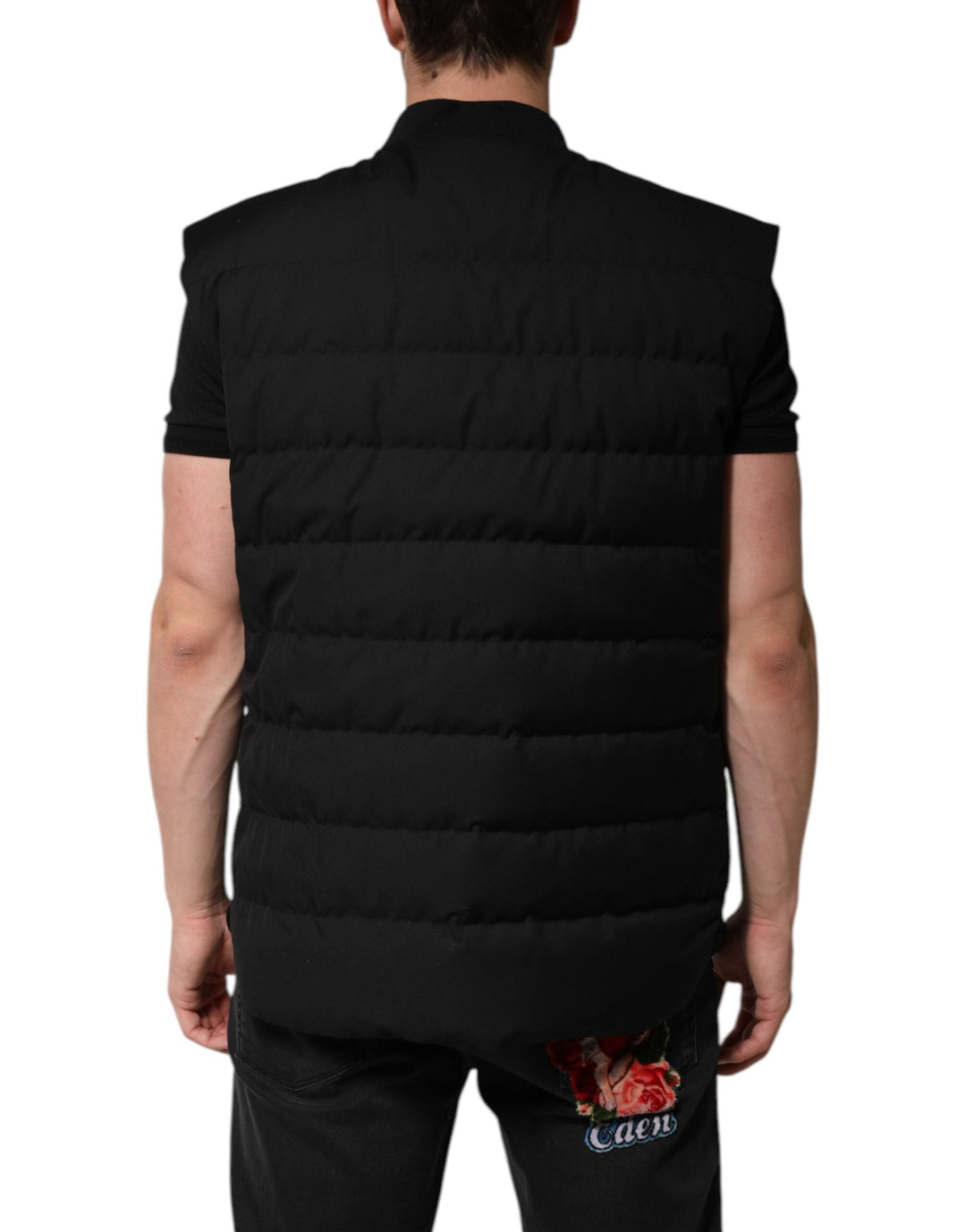 Men’s Dolce &amp; Gabbana Black Sleeveless Parka Logo Plaque Jacket