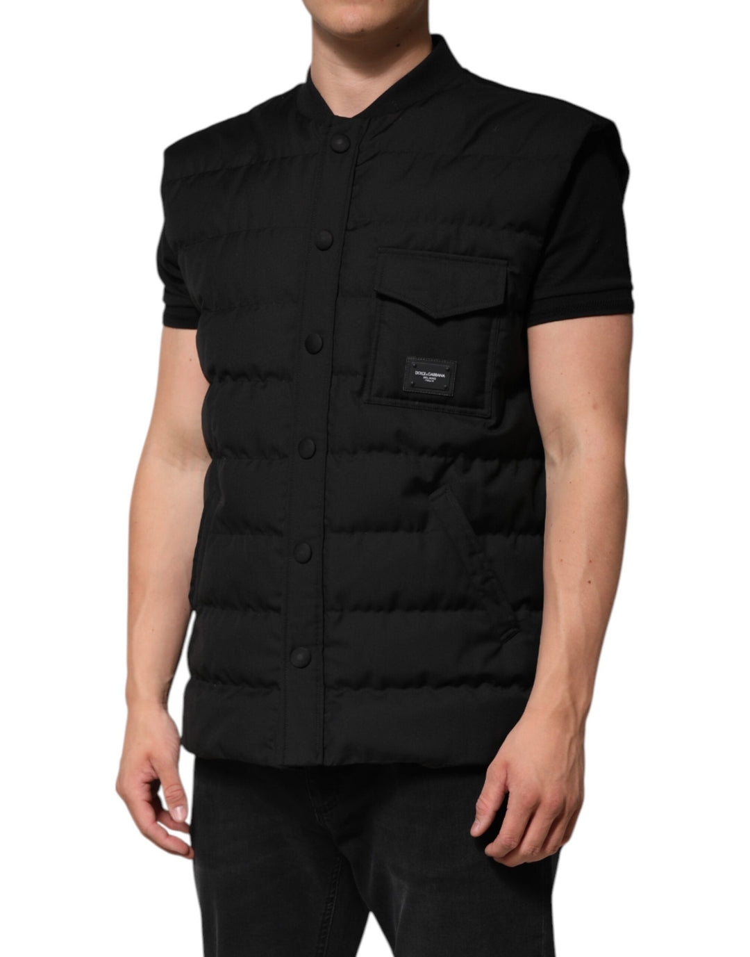 Men’s Dolce &amp; Gabbana Black Sleeveless Parka Logo Plaque Jacket