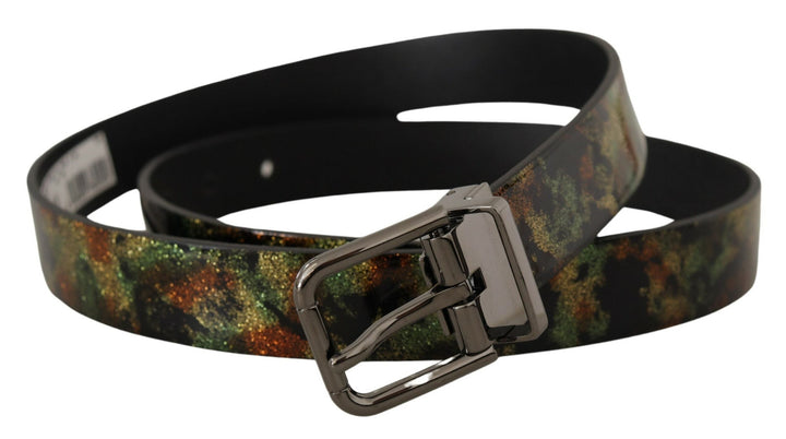 Dolce &amp; Gabbana Black Sparkling Leather Metal Buckle Belt