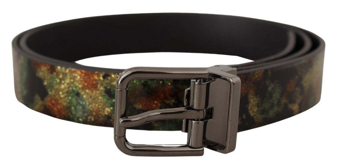 Dolce &amp; Gabbana Black Sparkling Leather Metal Buckle Belt