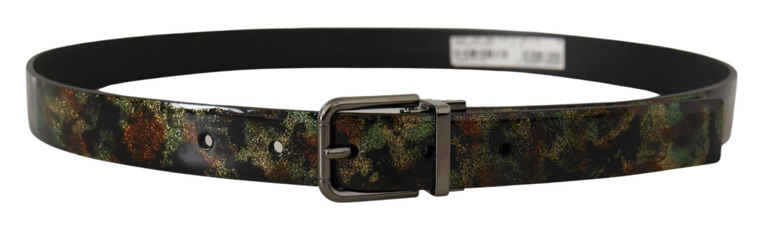 Dolce &amp; Gabbana Black Sparkling Leather Metal Buckle Belt