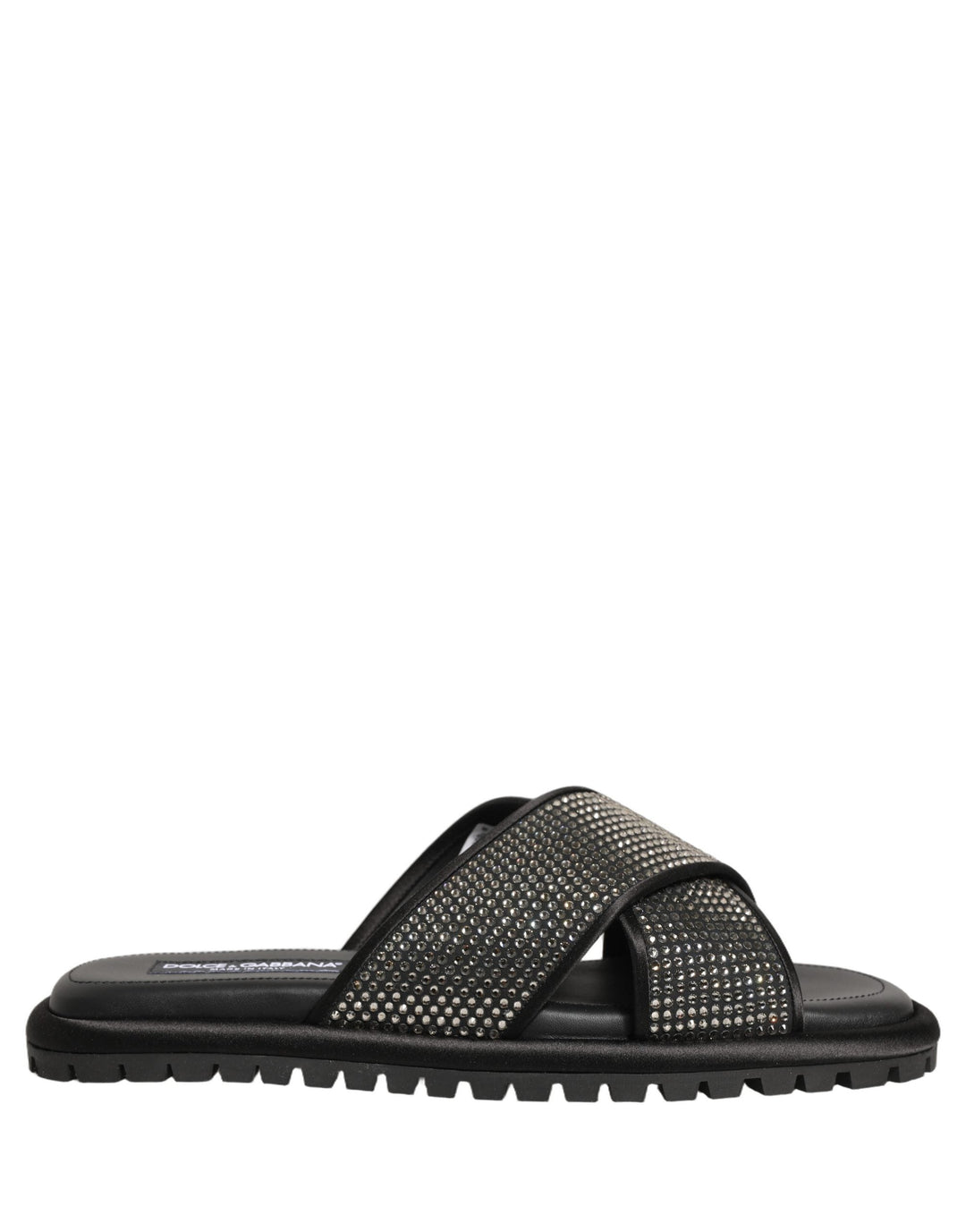 Men’s Dolce & Gabbana Black Strass Criss Cross Slide Sandals Shoes