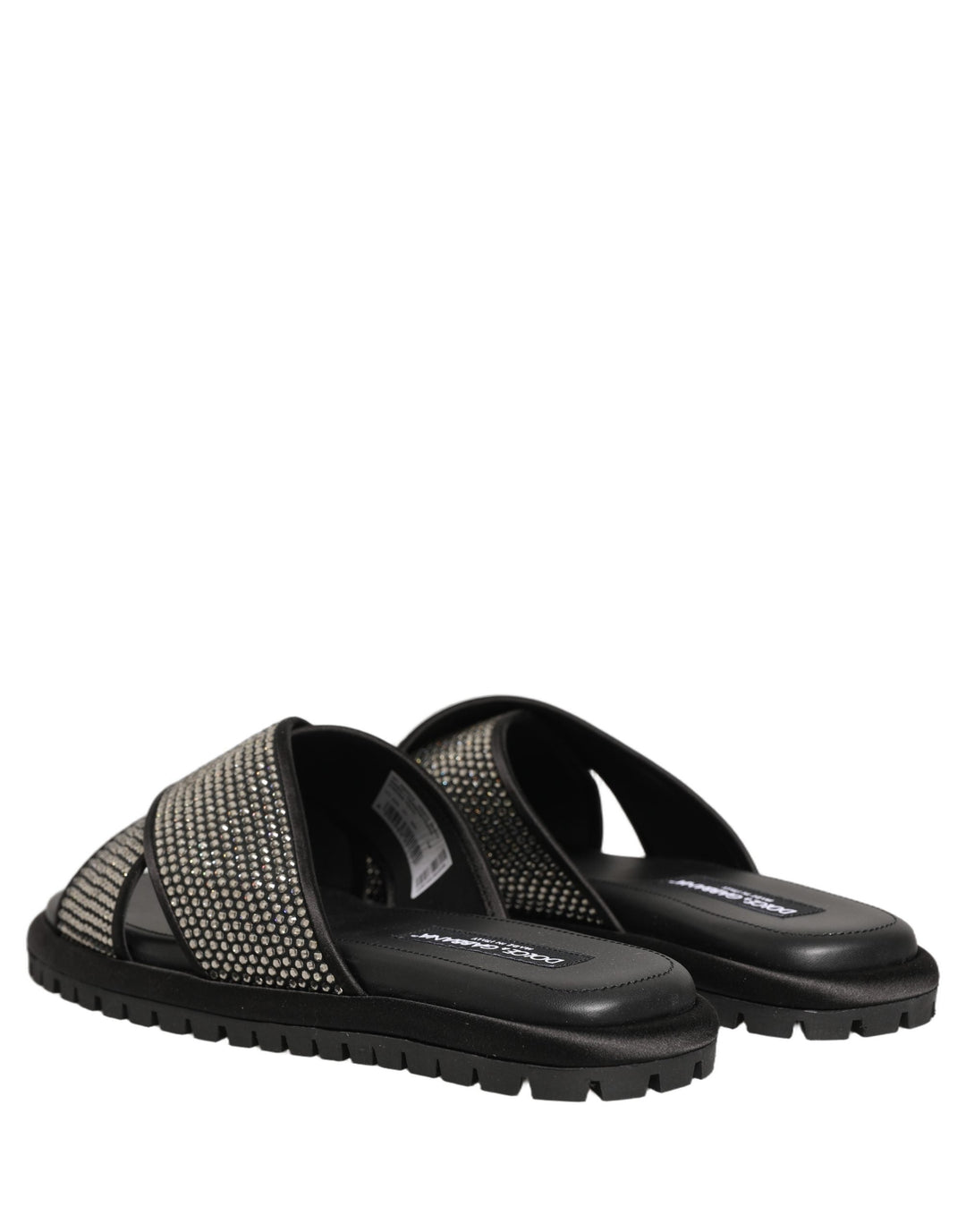 Men’s Dolce &amp; Gabbana Black Strass Criss Cross Slide Sandals Shoes