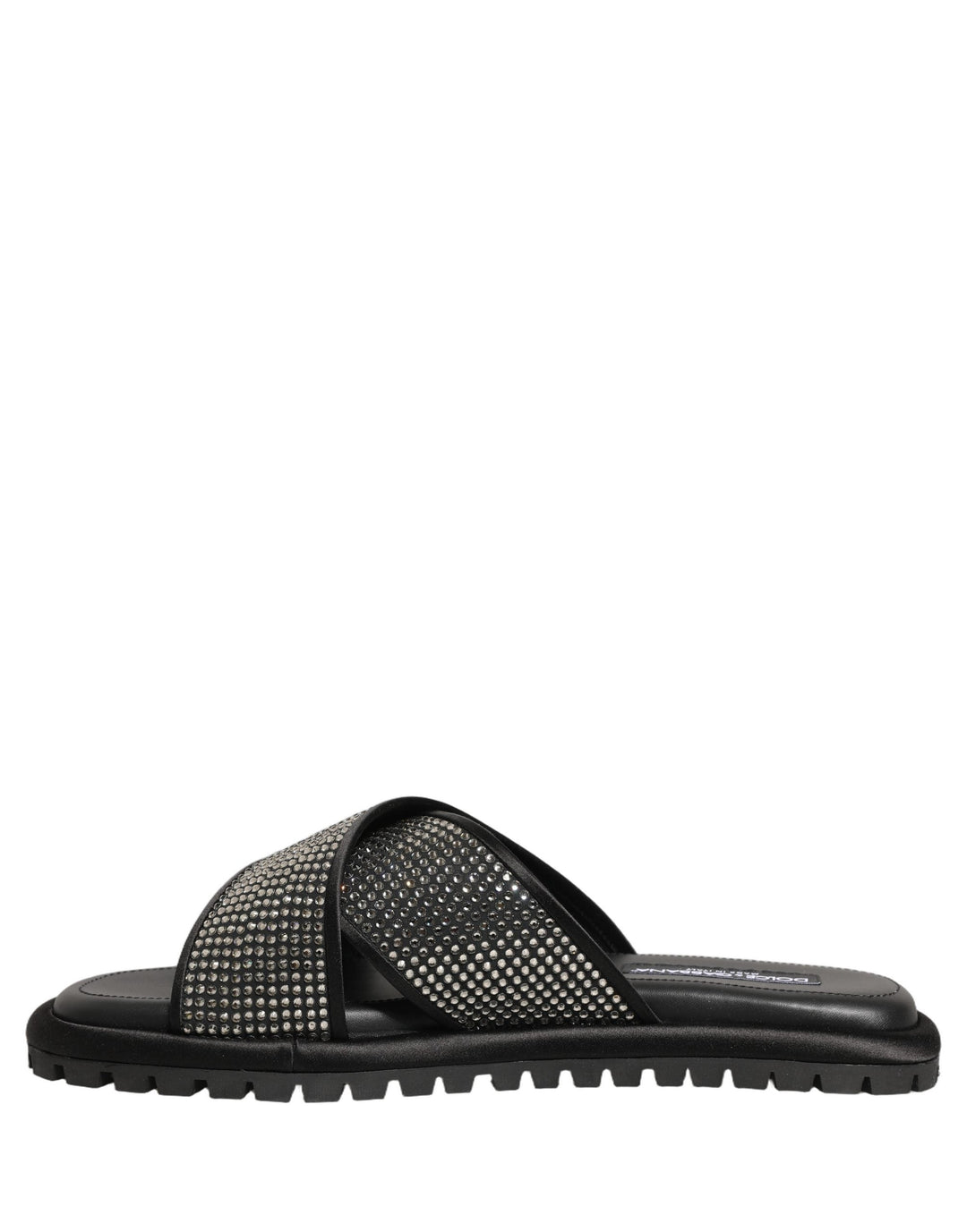 Men’s Dolce &amp; Gabbana Black Strass Criss Cross Slide Sandals Shoes