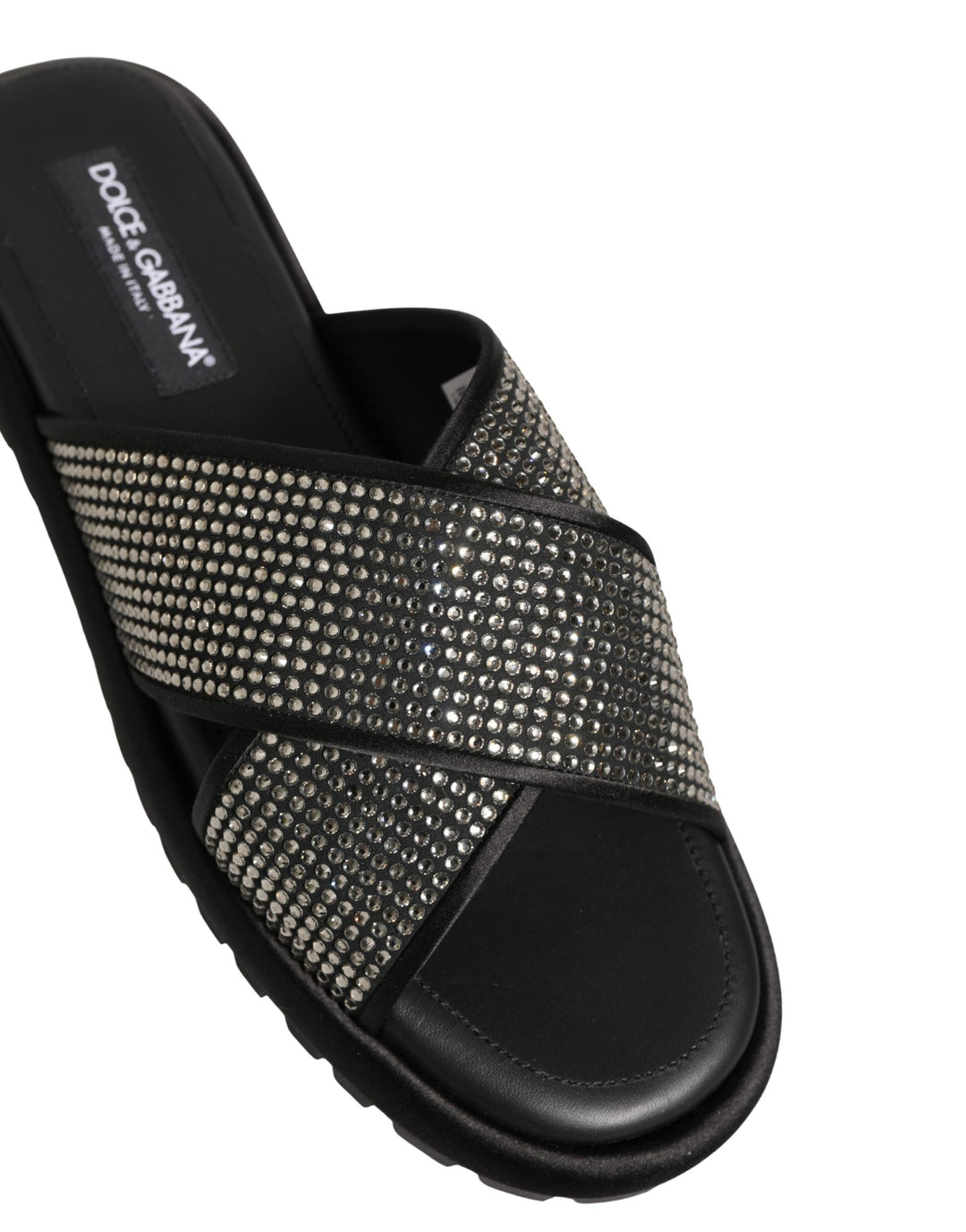Men’s Dolce &amp; Gabbana Black Strass Criss Cross Slide Sandals Shoes