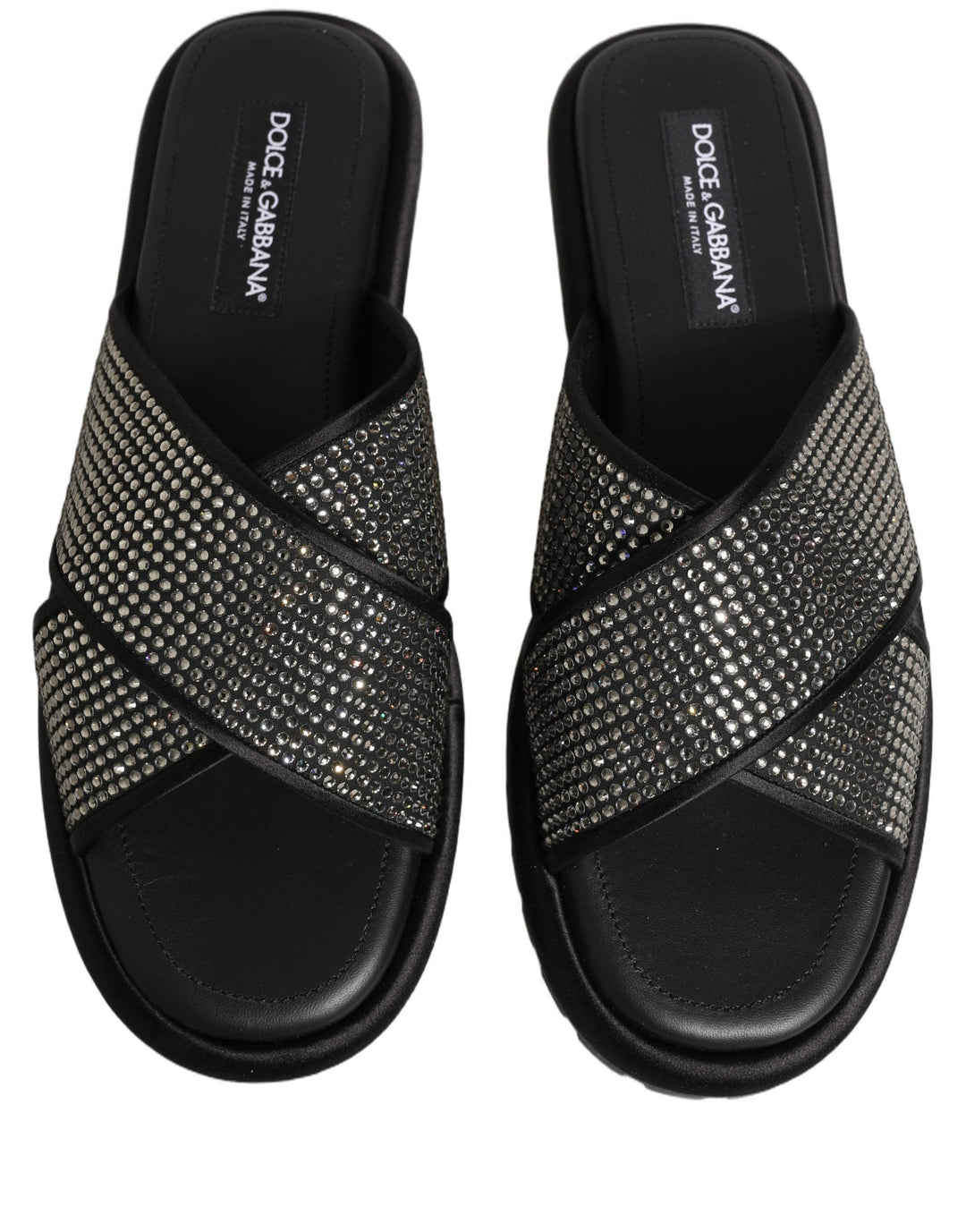 Men’s Dolce &amp; Gabbana Black Strass Criss Cross Slide Sandals Shoes