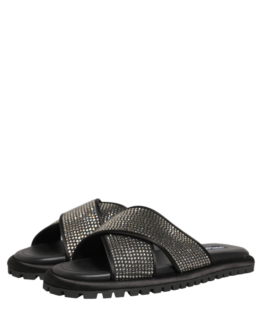 Men’s Dolce &amp; Gabbana Black Strass Criss Cross Slide Sandals Shoes