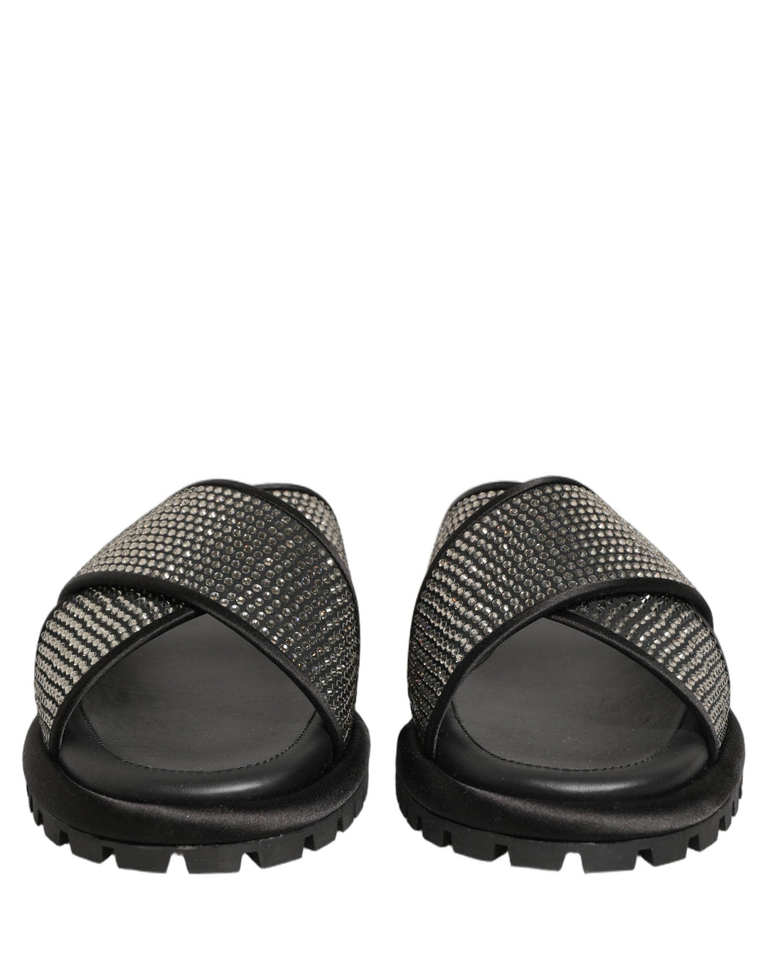 Men’s Dolce &amp; Gabbana Black Strass Criss Cross Slide Sandals Shoes