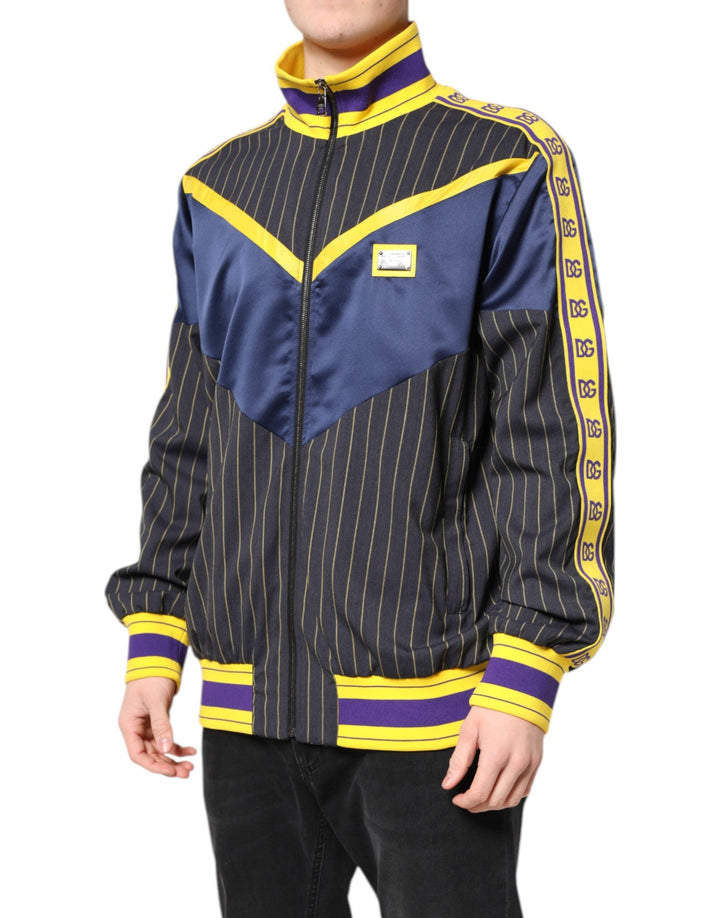 Men’s Dolce &amp; Gabbana Black Striped Logo Full Zip Bomber Jacket