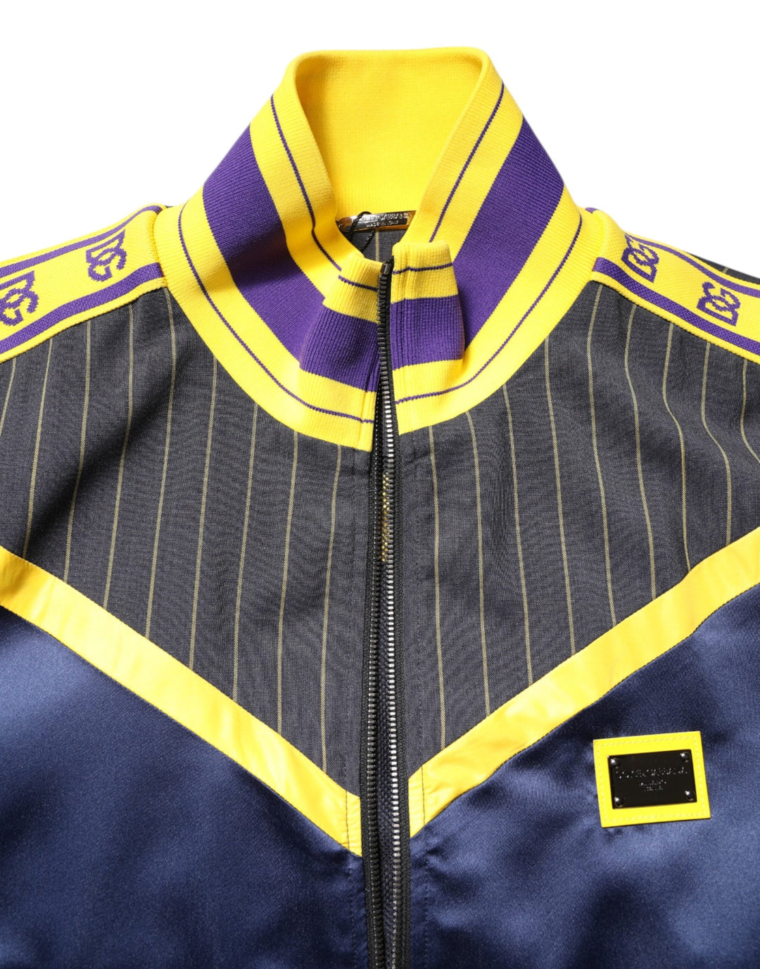 Men’s Dolce &amp; Gabbana Black Striped Logo Full Zip Bomber Jacket