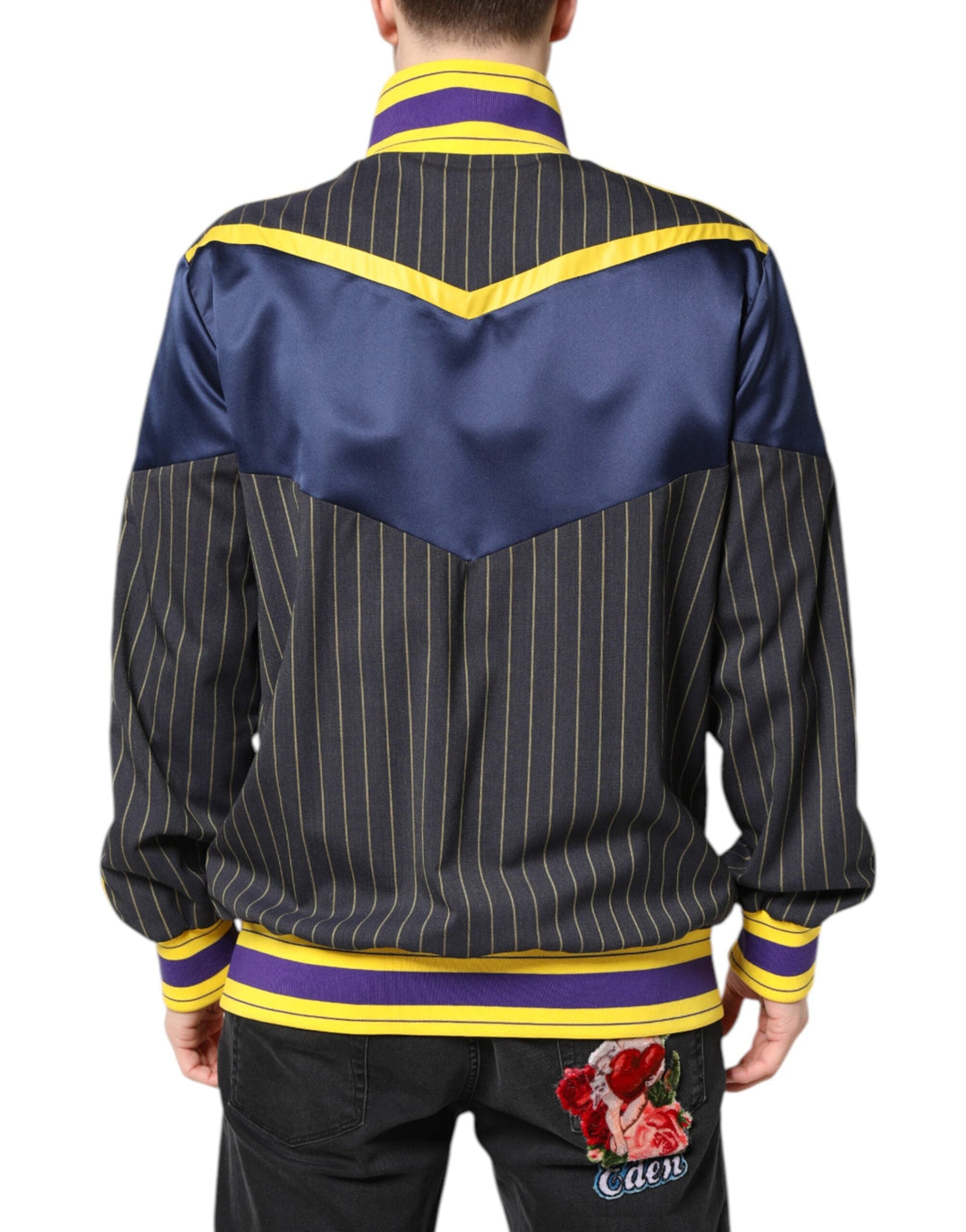Men’s Dolce &amp; Gabbana Black Striped Logo Full Zip Bomber Jacket