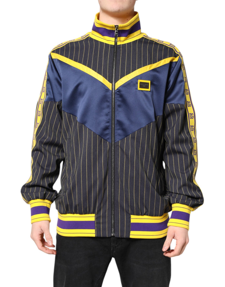Men’s Dolce &amp; Gabbana Black Striped Logo Full Zip Bomber Jacket