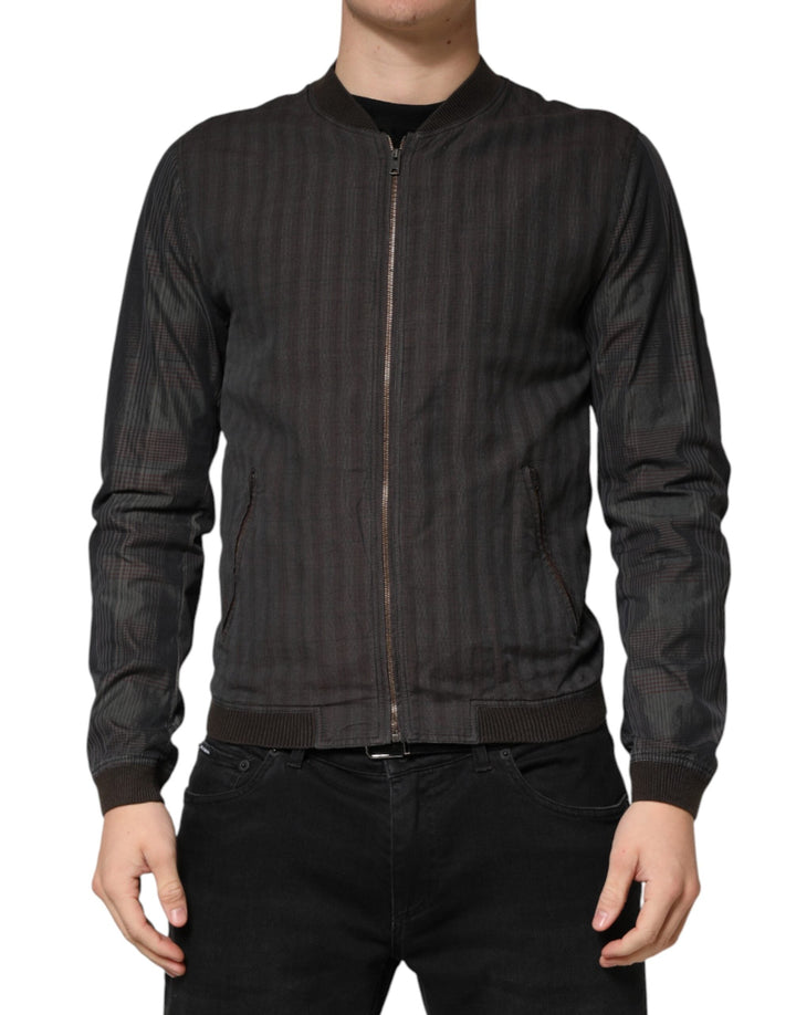 Men’s Dolce &amp; Gabbana Black Stripes Cotton Full Zip Bomber Jacket