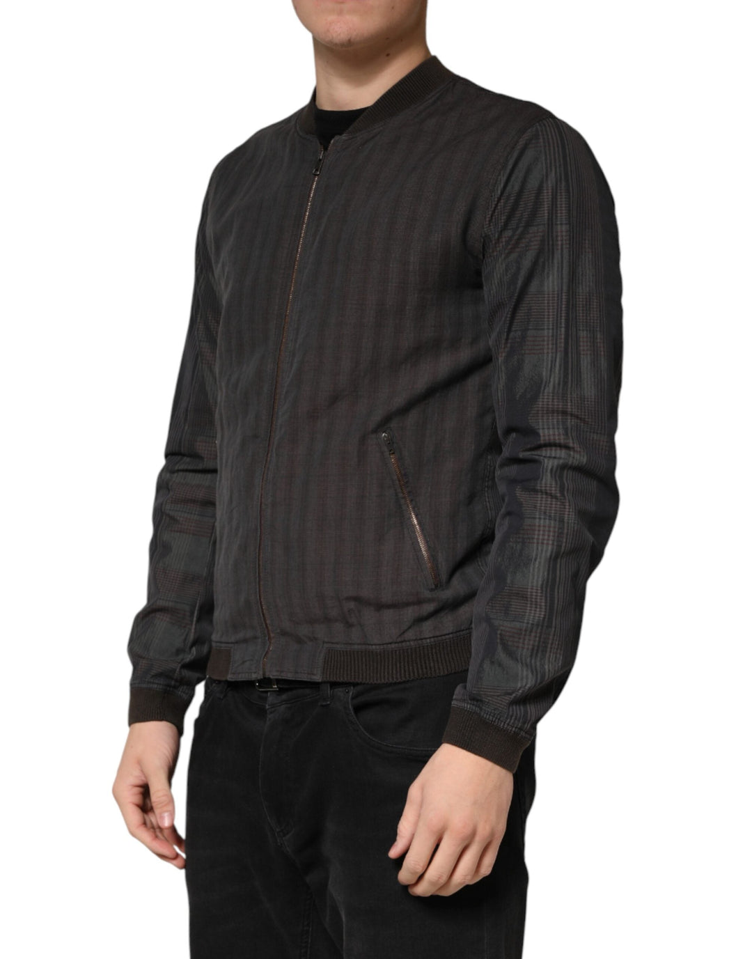 Men’s Dolce &amp; Gabbana Black Stripes Cotton Full Zip Bomber Jacket